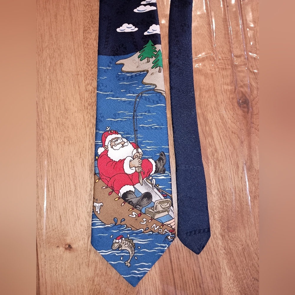 Vtg Santa, Fishing, Necktie, 58", Hallmark